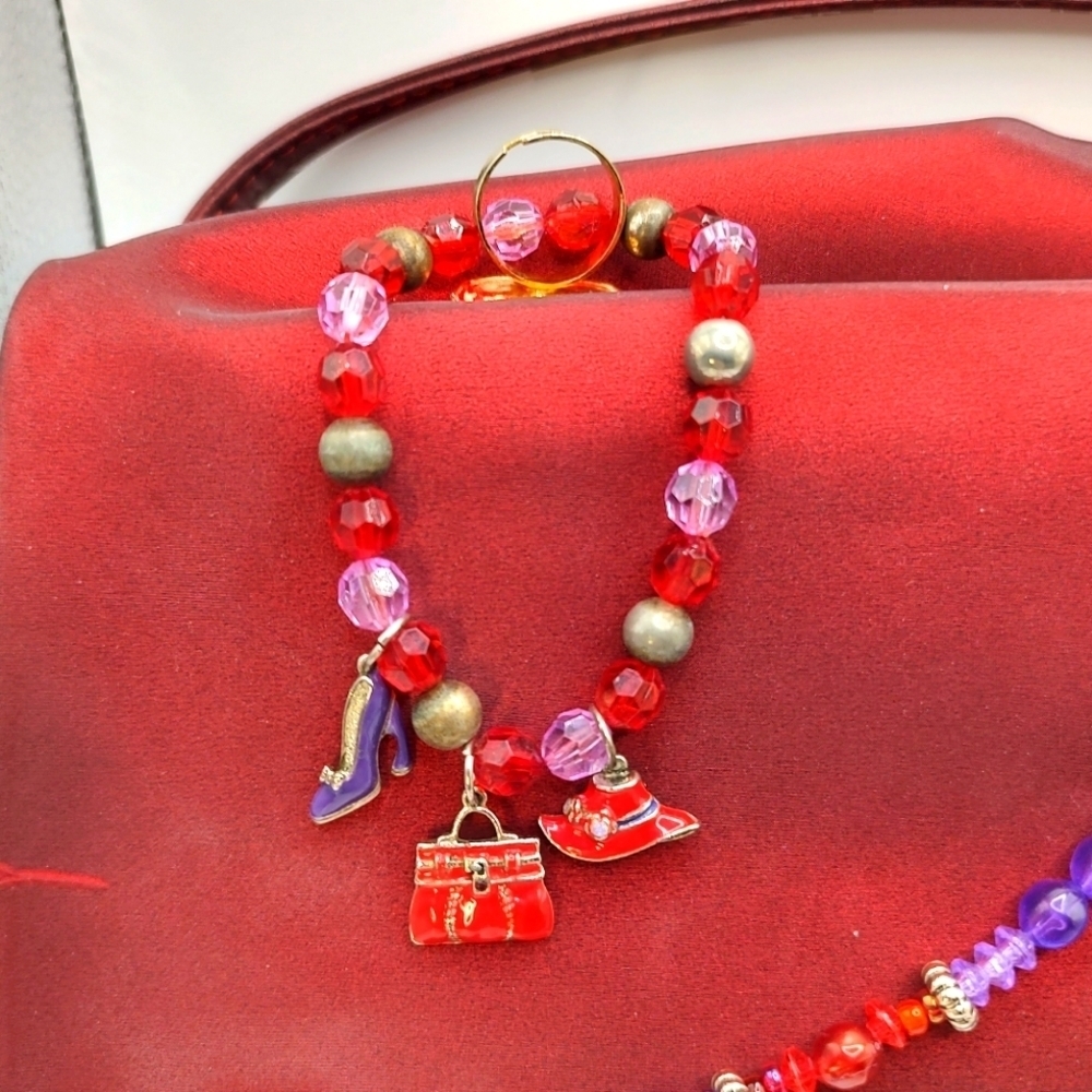 💥 3/$20 Red Hat Society Necklace and Bracelet! Handmade craft fair! - Picture 2 of 9
